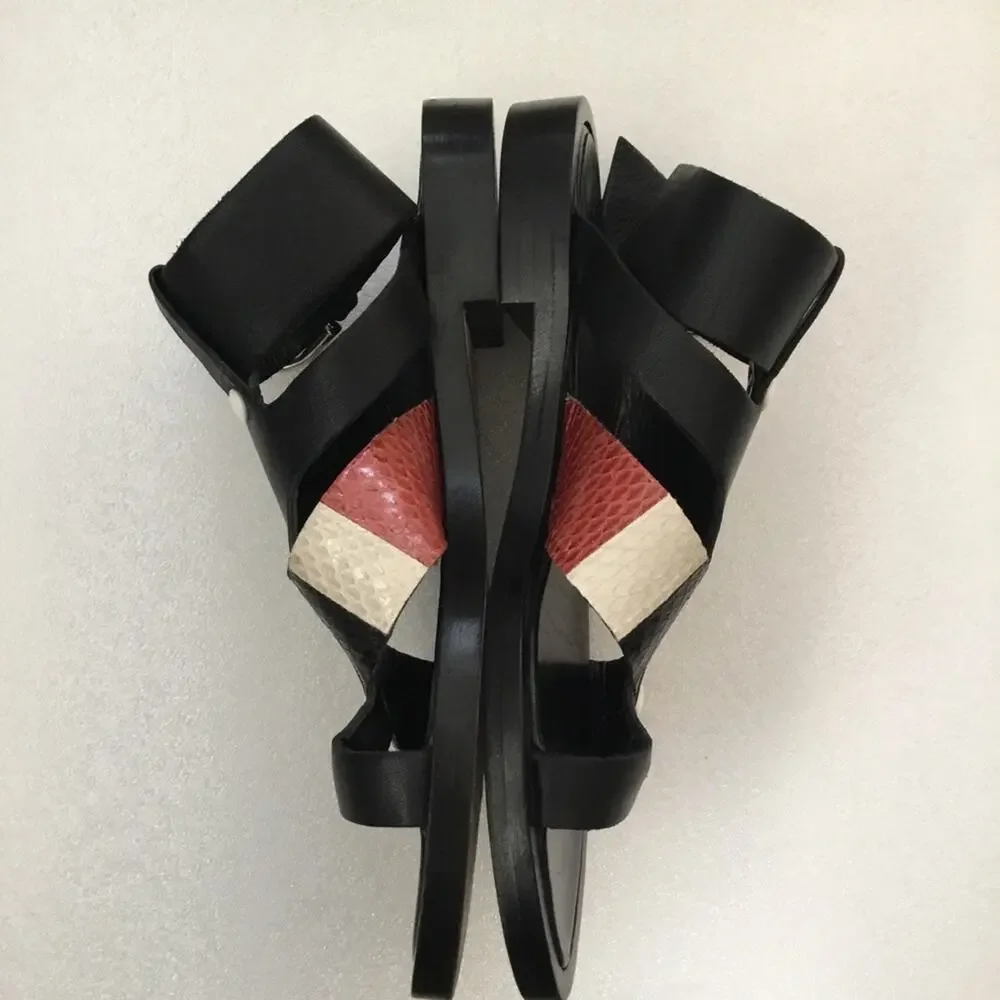 Thakoon Black Leather Sandals with Striped Accent - Picture 3 of 6